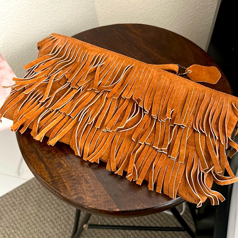 Suede Leather Fringe Wristlet/Clutch